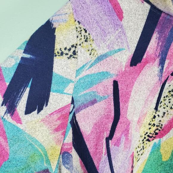 Trisha Tyler Multicolored Brush Knit Abstract Mock Neck Asymmetrical Sweater 2X - Picture 4 of 6